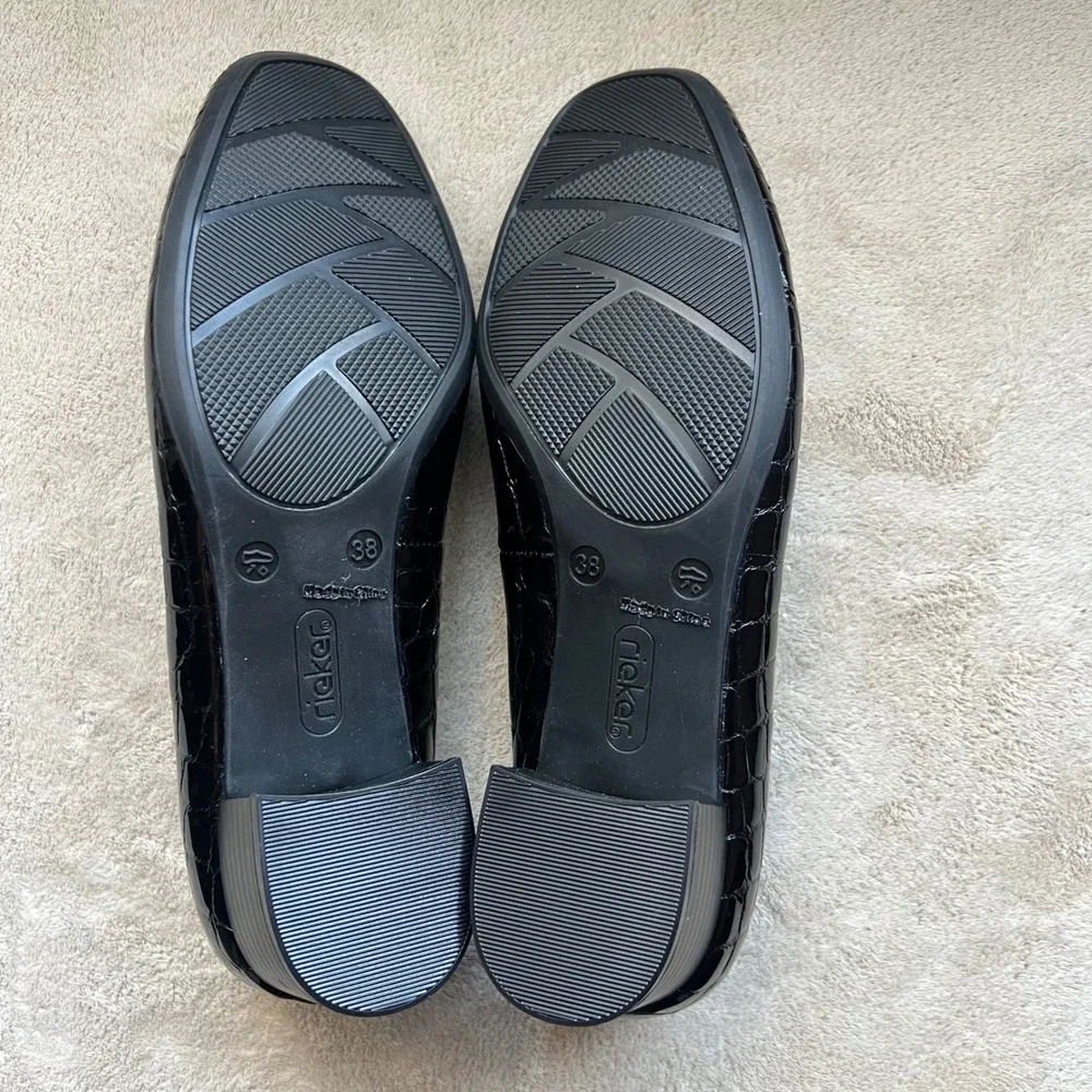 Rieker Antistress Women 7-7.5 EU 38 Black Croc Patent Leather Block Heel Pumps‎